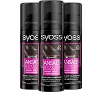 Syoss Enfoque Retoucher Spray Negro Nivel 1 (3 x 120 ml), spray para cubrir el enfoque más claro y gris renovable, el color de la raíz dura hasta el próximo lavado de cabello