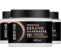 SYOSS Mascarilla de queratina intensa (3 x 400 ml), tratamiento capilar de alta calidad para cabello débil y quebradizo, proporciona un complejo de construcción de queratina al 15% para un cabello más