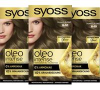 Syoss Oleo Intense Aceite Coloración 6-10 Rubio Oscuro Nivel 3 (3 x 115 ml), Color de cabello permanente con cuidado sin amoníaco