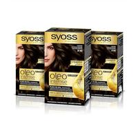 Syoss Oleo Intense - Tinte 3-10 Castaño - Coloración permanente Sin Amoníaco - Cobertura profesional de canas - Resultados de peluquería (Pack De 3)