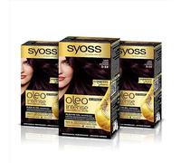 Syoss Oleo Intense - Tinte 3-33 Violín - Coloración permanente Sin Amoníaco - Cobertura profesional de canas - Resultados de peluquería (Pack De 3)
