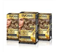 Syoss Oleo Intense - Tinte 8-50 Rubio Ceniza - Coloración permanente Sin Amoníaco - Cobertura profesional de canas - Resultados de peluquería (Pack De 3)