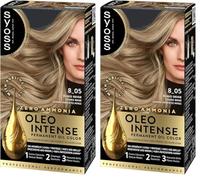 Syoss Oleo Intense Tono 8.05 Rubio Beige, Tinte para Pelo Mujer, Coloración Permanente sin Amoníaco, Cobertura Profesional de Canas con Resultados de Peluquería (Paquete de 2)