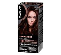 SYOSS Permanent Color 4-2 Caoba, tinte de pelo y mascarilla intensiva con keratina, para una cobertura profesional de canas, color duradero y cuidado intensivo