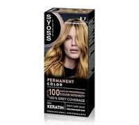 SYOSS Permanent Color 8-7 Rubio Dorado Caramelo, tinte de pelo y mascarilla con keratina, para una cobertura profesional de canas, color duradero y cuidado intensivo