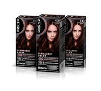 Syoss Permanent Color Tono 4.2 Caoba, Tinte para Pelo Mujer, Cobertura Profesional de Canas, Color Duradero y Cuidado Profundo, Incluye Mascarilla Intensiva con Keratina, Pack de 3