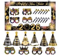 Syoulin Accesorios para fotos de fiesta de Año Nuevo 2026, marcos de fotos, sombreros/vasos de papel de Año Nuevo, un buen compañero para las fotos de la fiesta de Nochevieja