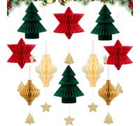 Syoulin Adornos para árboles de Navidad, 10 Piezas Adornos Colgantes navideños en Forma de Panal de Papel 3D para Fiestas navideñas, Adornos para árboles de Navidad, Adornos para Mesa navideña
