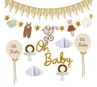 Syoulin Baby Shower Decoración, Gender Reveal (Revelación de Género del bebé), Bautizos de Niño/Niña, Guirnalda oh Baby, Papel Dorado, Decoración de Paredes y Mesas