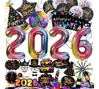 Syoulin-Decoracion Nochevieja 2025, Decoracion Fin de Año 2025,Decoración de fiesta de Nochevieja, Banderinas Feliz Año Happy New Year, Accesorios de Fotomaton para Fiesta de Víspera de Año