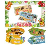 Syoulin Decoración para Fiestas Hawaianas: Marco de Fotos Aloha, Cartel de Bienvenida, artículos para Fiesta en la Playa, y decoración para Bar Tiki, jardín y Exterior