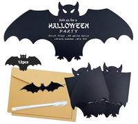 Syoulin invitación para Halloween, invitación con forma de murciélago/sobre de papel kraft/decoración de murciélago de PVC/Bolígrafo de punta redonda blanco, ¡invita a tus amigos a la fiesta!