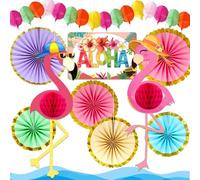 Syoulin Pack Decoración Tropical Flamenco Aloha Verano, Guirnalda Colgante de Papel Decorativa para Fiesta de Playa, Jardín, Fiesta Temática Hawaiana, Cumpleaños, Eventos al Aire Libre