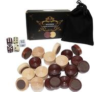 Syrace 30 discos de madera de 25 mm con pies de fieltro - Fichas de juego para backgammon, dama, tic tac toe & molino - Incluye 5 dados - Accesorios de madera de alta calidad para juegos de mesa