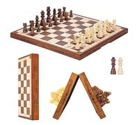 Syrace - Juego magnético de ajedrez y damas, juego de mesa de madera plegable tallado a mano para niños y adultos, portátil, set de viaje con fichas y ranuras de almacenamiento, 40 cm