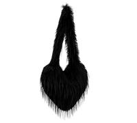 Syrads Bolso de hombro para mujer Bolso de hombro retro Esponjoso para mujer Bolso con asa superior de felpa suave y esponjoso difuso,Negro