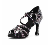 Syrads Mujer Rhinestones Open Toe Zapatos de Baile Baile de Salsa Latina Baile de Salón Baile de Salsa Latina Zapatos de Interpretación,Negro 9cm Heel,37 EU