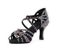 Syrads Mujer Rhinestones Open Toe Zapatos de Baile Baile de Salsa Latina Baile de Salón Baile de Salsa Latina Zapatos de Interpretación,Negro 7.5cm Heel,37 EU