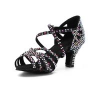 Syrads Mujer Rhinestones Open Toe Zapatos de Baile Baile de Salsa Latina Baile de Salón Baile de Salsa Latina Zapatos de Interpretación,Negro 6cm Heel,36 EU