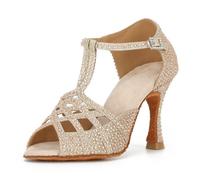 Syrads Zapatos De Baile De Diamantes De Imitación De Salón De Salón De Salsa Latina Bachata De Actuación De Baile De Baile Zapatos De Baile,Oro 9cm Heel,37 EU