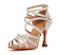 Syrads Zapatos de Baile Latino con pedrería para Mujer Salsa Tango Moderna Bachata Zapatos de Baile de Salón Suela Blanda 1057-01