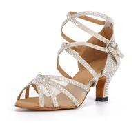 Syrads Zapatos de Baile Latino con pedrería para Mujer Salsa Tango Moderna Bachata Zapatos de Baile de Salón Suela Blanda 1057-01