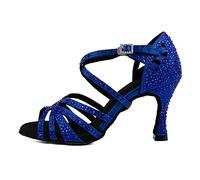 Syrads Zapatos de Baile Latino de salón para Mujer con Diamantes de imitación Salsa Tango Bachata Zapatos de Baile de Interior para Fiesta de Boda graduación,Azul 9cm Heel,37 EU