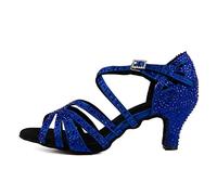 Syrads Zapatos de Baile Latino de salón para Mujer con Diamantes de imitación Salsa Tango Bachata Zapatos de Baile de Interior para Fiesta de Boda graduación,Azul 6cm Heel,38 EU