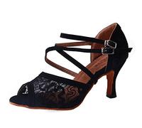 Syrads Zapatos de Baile Latino para Mujer Salsa Zapatos de Tango Samba Vals Bachata Kizomba Baile de Salón de Interior Negro 7.5cm