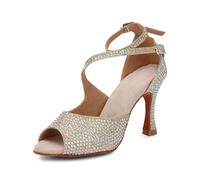 Syrads Zapatos de Baile Latino para Mujer Satén Salsa Salón Zapatos de Baile de Boda para Principiantes sociales Salsa Latin Dancing Party,Oro 9cm Heel,39 EU