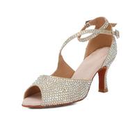 Syrads Zapatos de Baile Latino para Mujer Satén Salsa Salón Zapatos de Baile de Boda para Principiantes sociales Salsa Latin Dancing Party,Oro 7.5cm Heel,40 EU