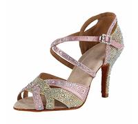 Syrads Zapatos de Baile Latino para Mujer Zapatos de Baile de salón Brillantes para Mujer Salsa y Bachata Zapatos de Diamantes de imitación Zapatos de Baile de salón,Oro 8.5cm Heel,37 EU