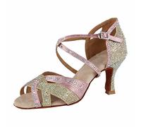Syrads Zapatos de Baile Latino para Mujer Zapatos de Baile de salón Brillantes para Mujer Salsa y Bachata Zapatos de Diamantes de imitación Zapatos de Baile de salón,Oro 7.5cm Heel,40 EU