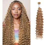 Syrenlore Cabello humano rizado rubio miel para trenzas bohemias sin nudos, 27 trenzas de 24 pulgadas, 100 g, a granel, onda profunda, 100 % cabello humano a granel, sin trama, extensiones rubias