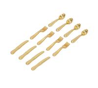 Syrisora 1/12 Escala Miniatura Cuchillos Tenedores Cucharas 5 Paquetes Juego de Cena de Casa de Muñecas con Aleación No Tóxica para Casa de Muñecas Suministros de Cocina Cumpleaño (Oro)