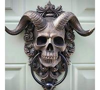 Syrisora Aldaba de Puerta con Esqueleto de Dios con Cuernos, Placa de Pared Grande de Resina Pintada a Mano con Anillo de Hierro Fundido para Decoración de la Puerta de Entrada de (Color de la foto)