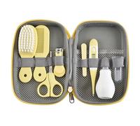 Syrisora Kit de Aseo para Bebés, Cepillo para el Cabello, Cortaúñas, Limpiador de Nariz, Cepillo de Dientes para Dedos, Tijera, Kit de Manicura para el Cuidado del Recién Nacido, con (Amarillo)
