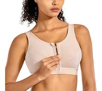 SYROKAN - Sujetador Deportivo Espalda Deportiva con Cremallera para Mujer Beige 110F