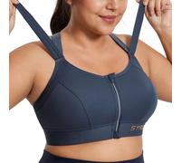 SYROKAN Sujetador Deportivo para Alto Impacto Cremallera Frontal Correas Ajustables sin Aros para Mujer Azul Tinta 105D