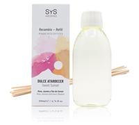 SYS Aromas Ambientador Recambio Dulce Atardecer - Recarga para Difusor con Varillas - Aroma Floral y Herbal - Fragancia Duradera Rosa, Jazmín y Flor de Cerezo - 200 ml con 8 Varillas