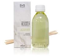 SYS Aromas Ambientador Recambio Mikado Azahar - Aroma Floral y Mediterráneo - Recarga para Difusor con Varillas - Larga Duración - Ideal para Hogar, Oficina, Baño - 200 ml con 8 Varillas