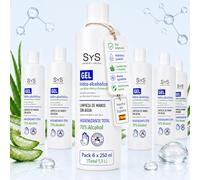 SYS Gel Hidroalcohólico Natural - Pack 6 x 250 ml - Aloe Vera y Pantenol | Limpieza de Manos Sin Agua - Higienizante Total 70% Alcohol - Hidratante y Suave - Uso Diario (Total 1,5 L)
