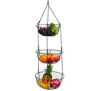 Sysow - Frutero colgante con gancho, 3 niveles, estante colgante de altura ajustable, para colgar en estilo rústico, cesta de hierro, cesta colgante de frutas para cocina y restaurante