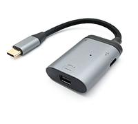 System-S Adaptador 3 en 1 Mini DP 1.4 Hembra y 2 USB 3.1 Tipo C Hembra a Tipo C Macho, Color Gris