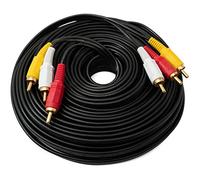 System-S Cable RCA 3 RCA de 20 m macho a macho, adaptador AV estéreo y compuesto, color negro