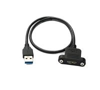 System-S Cable USB 3.0 de 50 cm Micro B Hembra a 3.0 Tipo A Macho Panel Mount Tornillo Adaptador 5 Gbps 100 W