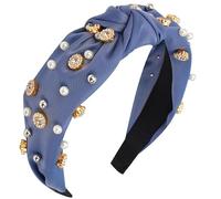 SYSUII 2 diademas para mujer, trenzadas con perlas, vintage, anchas, diademas, vintage, brillantes, elásticas, accesorios para el cabello para niñas y mujeres, color azul