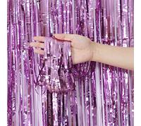 SYSUII 3 cortinas de oropel de color lila claro, 1 m x 1 m, de metal, con flecos, fondo, cortina de puerta, ventana, decoración para cumpleaños, bodas, fiestas, baby shower, Navidad