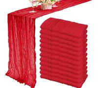 SYSUII 6 caminos de mesa de 90 x 180 cm, color rojo, bohemio, gasa, mantel rústico, lavable, decoración de mesa para bodas, despedidas de soltera, banquete, decoración de mesa