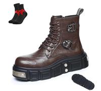 SYT-MD Botas De Tobillo Punk Góticas For Hombre, Botines Con Cordones, Botas De Trabajo De Cuero Con Plataforma Gruesa For Hombres Y Mujeres(Brown,42 EU)